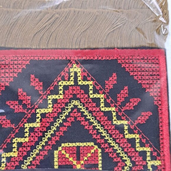 Arabic Rug Set of 4 Drink Coasters Red Black Yellow Gold Fringed Ends NWT - Picture 2 of 5